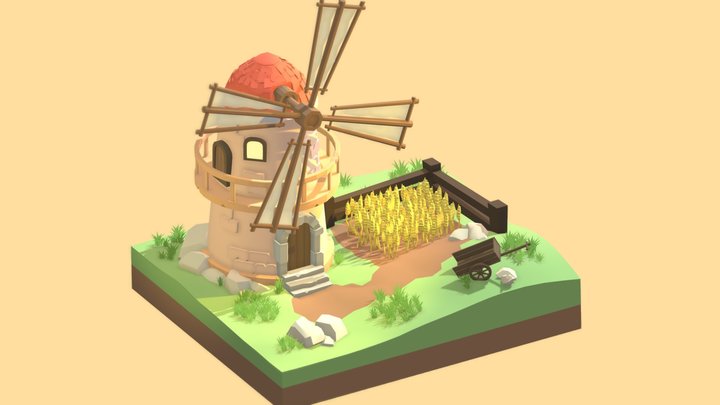 Wheat Farm At Sunset 3D Model