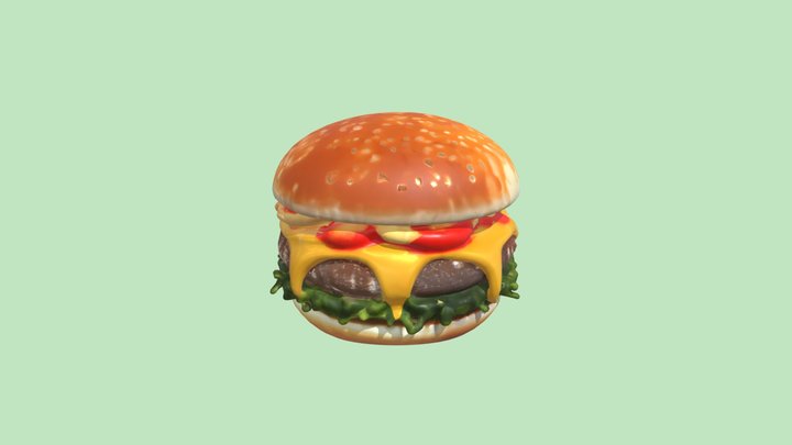 Delicious cheeseburger with lettuce 3D Model
