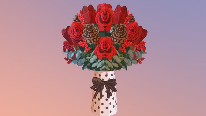 Christmas Flower Bouquet Pop Up Card 3D Model