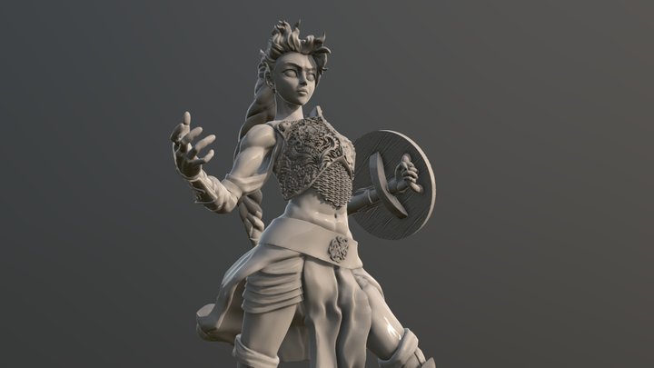 Female Caster with Shield 3D Model