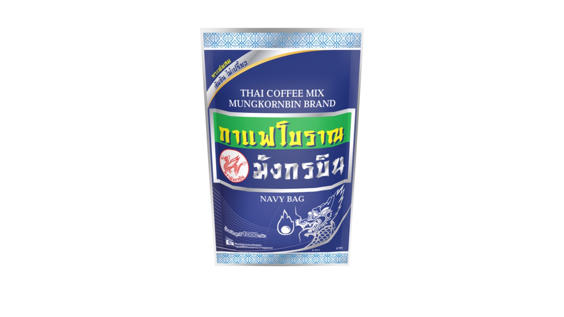 กาแฟโบราณมังกรบิน ถุงสีน้ำเงิน ขนาด 1000 กรัม — Sketchfab embed 3D viewer