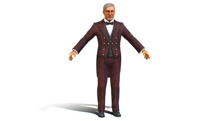 Old Man Concierge in Brown Suit 3D Model