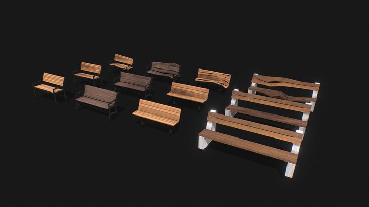 Low-Poly PSX Style Park Benches Vol.1