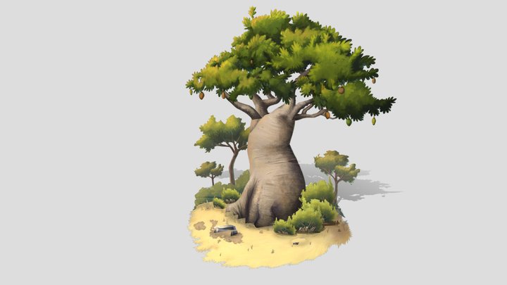 2.5D Baobab Tree Scene 3D Model