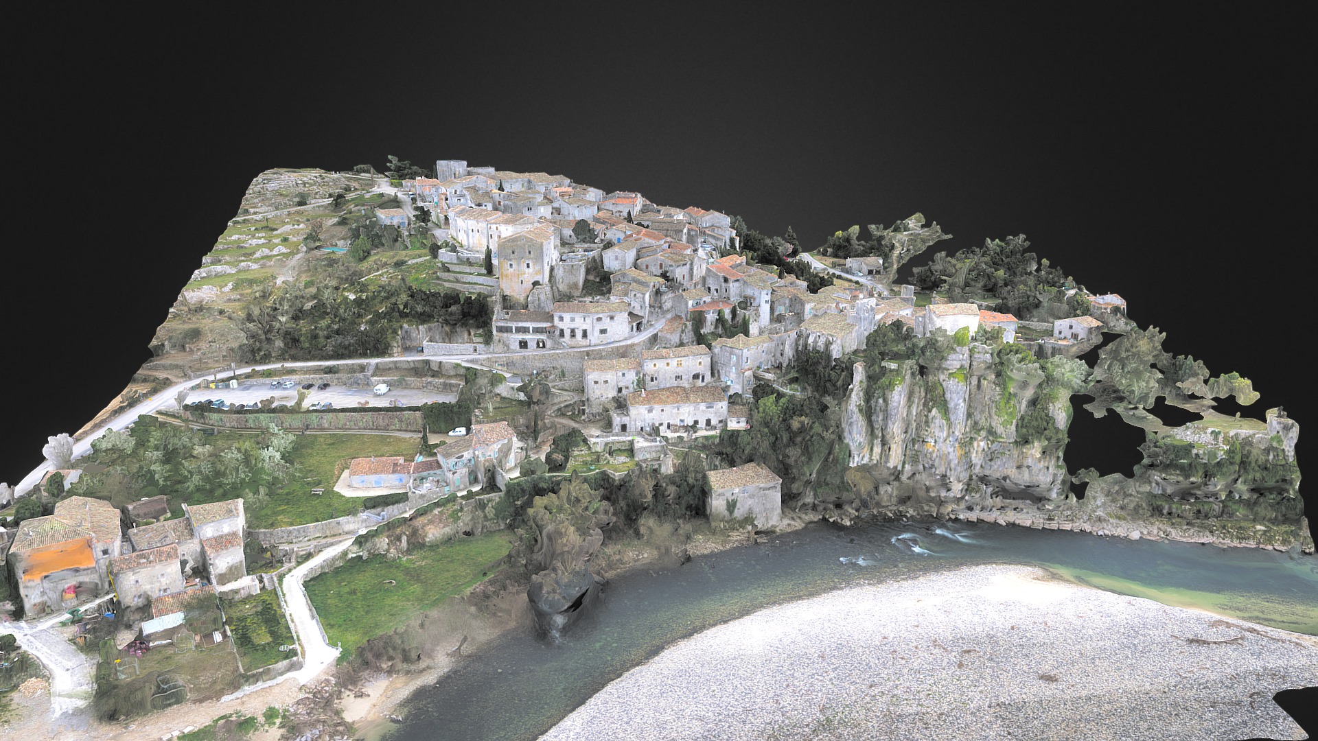 3D model Village of Balazuc, Ardèche, France - This is a 3D model of the Village of Balazuc, Ardèche, France. The 3D model is about a town on a cliff.