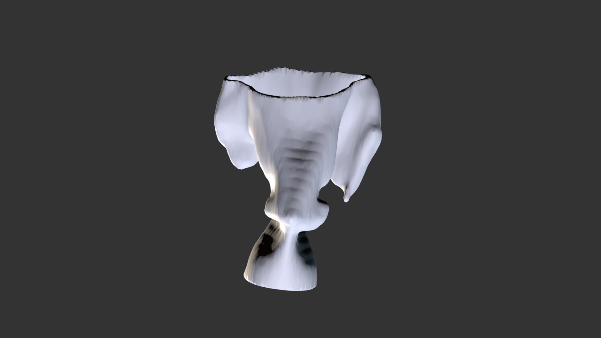 3D model Airway of Left vocal palsy patient - This is a 3D model of the Airway of Left vocal palsy patient. The 3D model is about a white mask with a black background.