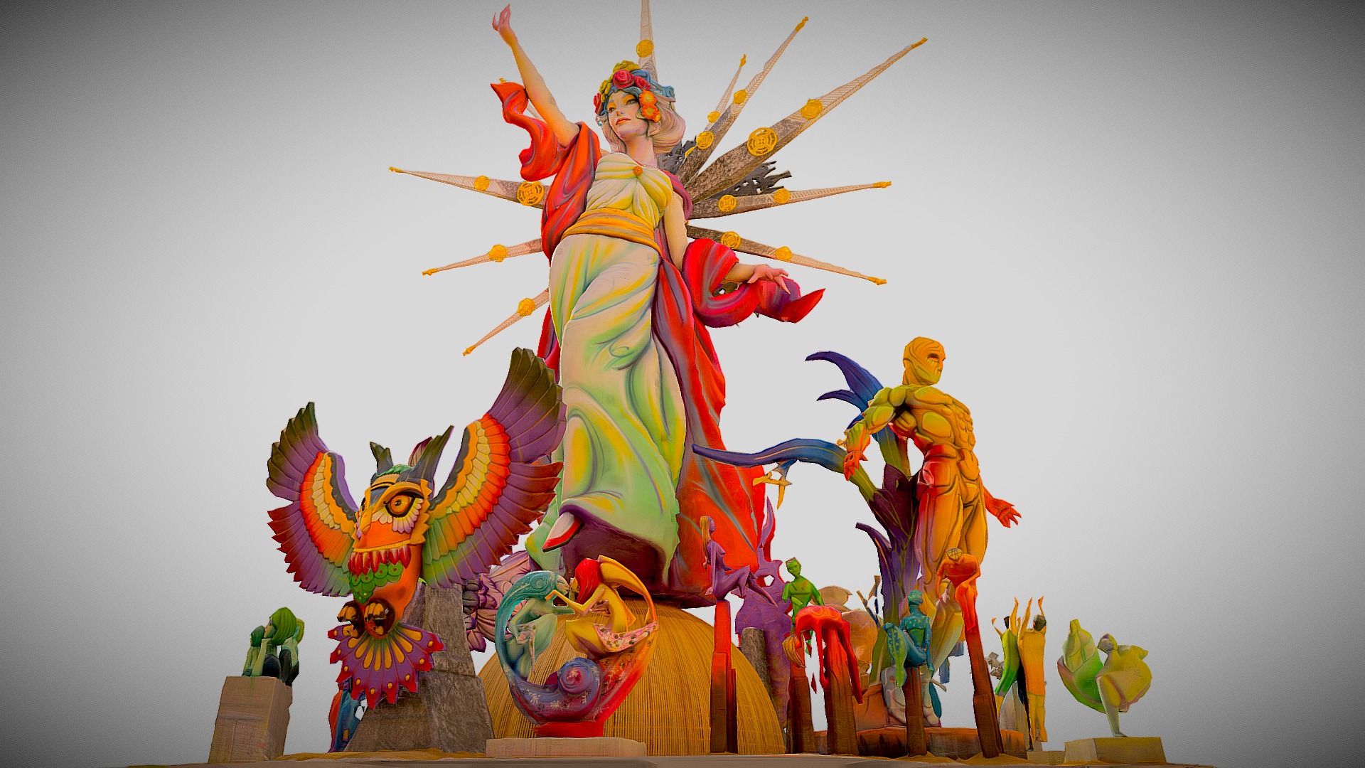 3D model Hoguera / Foguera Oficial de Alicante 2019 (3D) - This is a 3D model of the Hoguera / Foguera Oficial de Alicante 2019 (3D). The 3D model is about a statue of a person with a crown and a colorful dress.