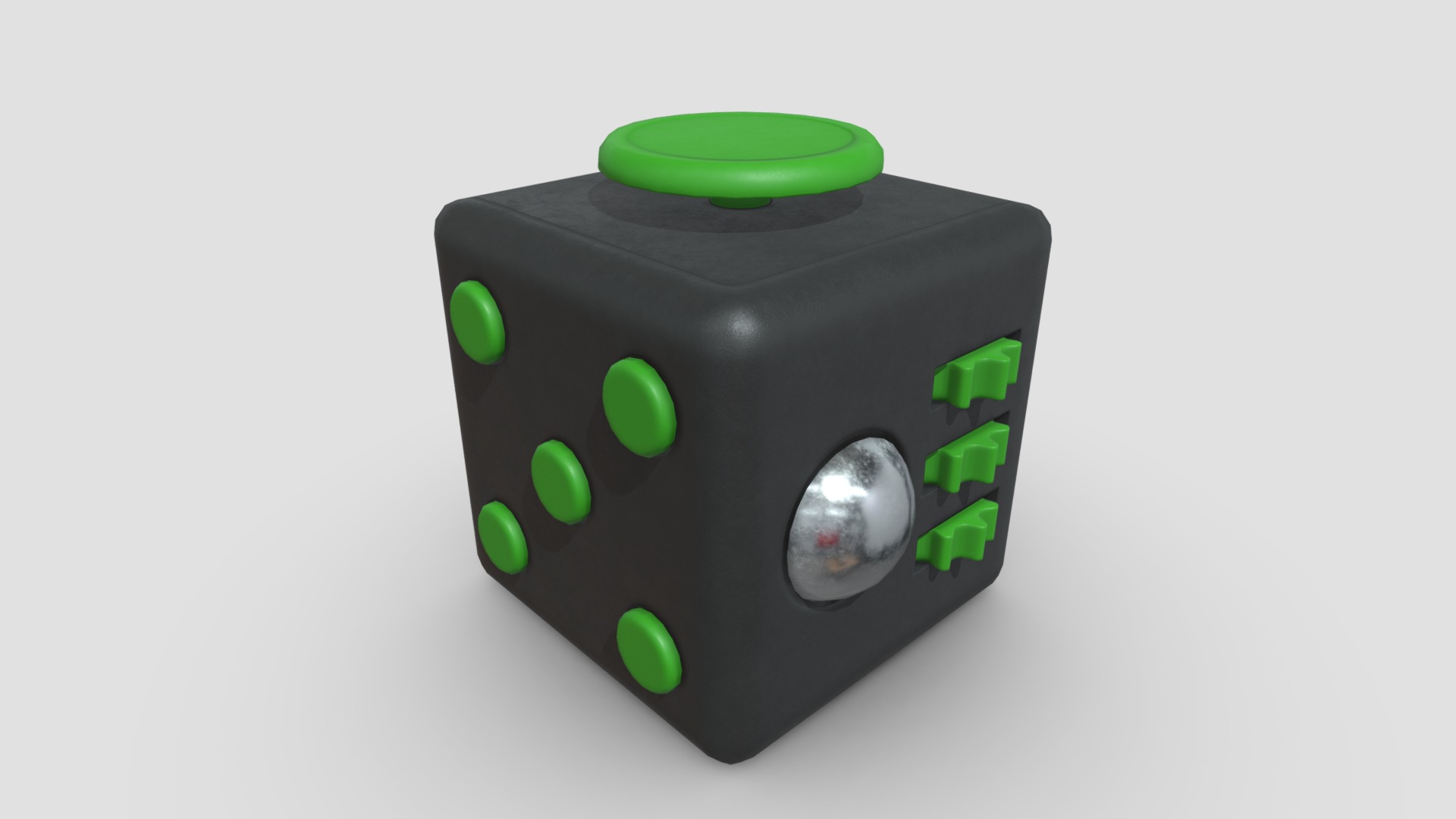 3D model Fidget Cube Lowpoly - This is a 3D model of the Fidget Cube Lowpoly. The 3D model is about a black and green gaming device.