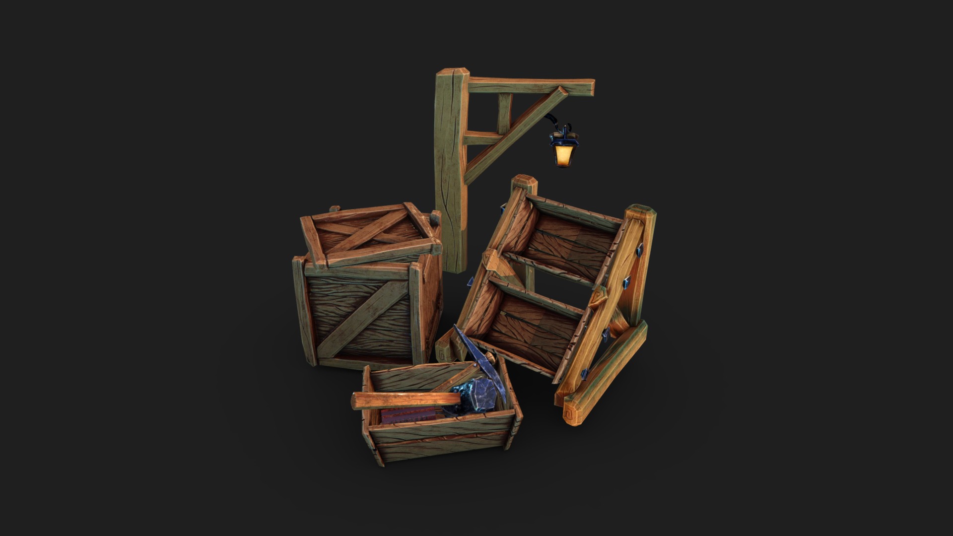 3D model Mining Tools - This is a 3D model of the Mining Tools. The 3D model is about a wooden house with a light on top.