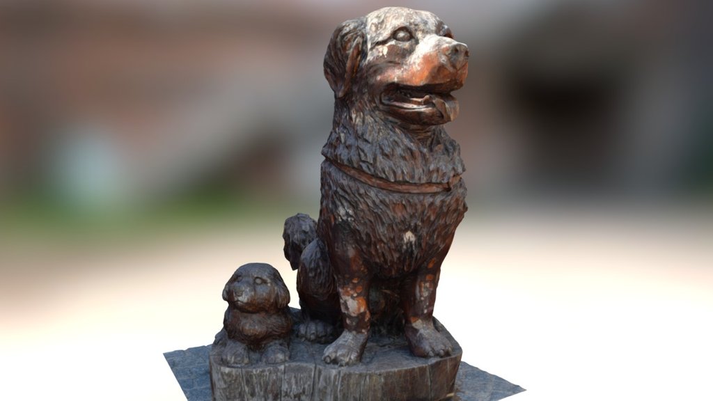 Dog and puppy - Wooden statue — Sketchfab embed 3D viewer