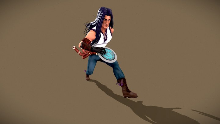 Purple haired fighter 3D Model