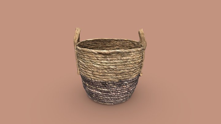 Two-Tone Natural Straw Basket 3D Model