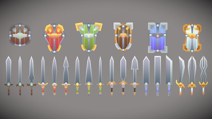 58 Toon Swords & 6 Shields Pack 3D Model