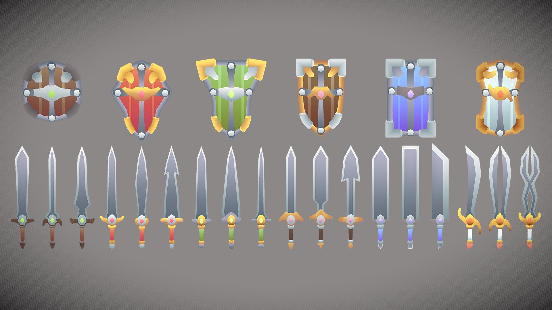 58 Toon Swords & 6 Shields Pack - Buy Royalty Free 3d Model By 