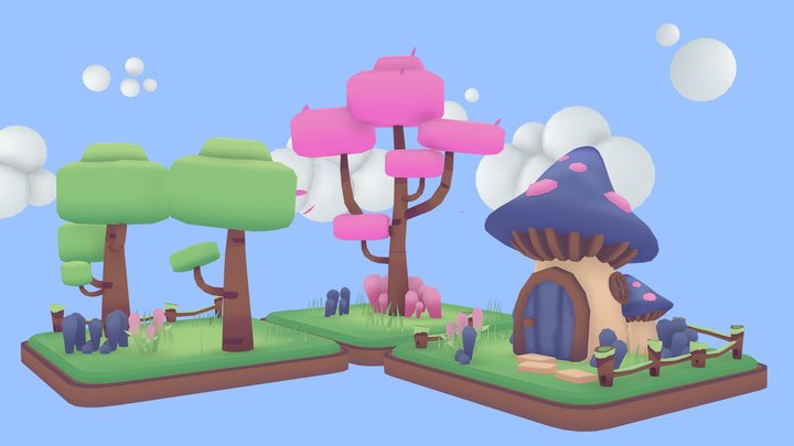 Diorama Foliage LowPoly 3D Model