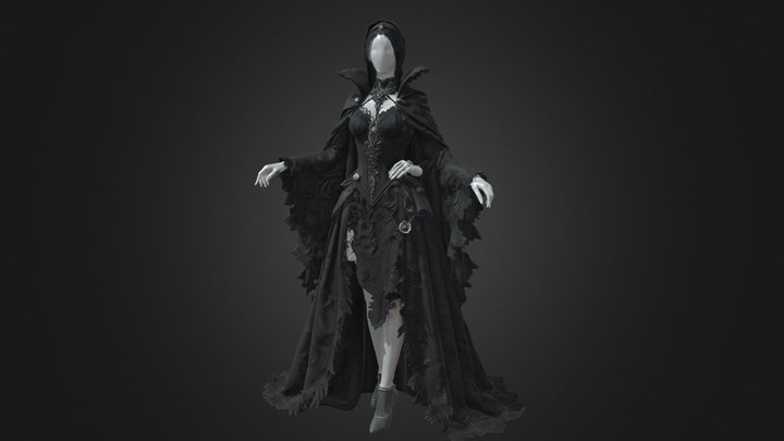 Faceless Vampire Countess in Veiled Gothic Gown