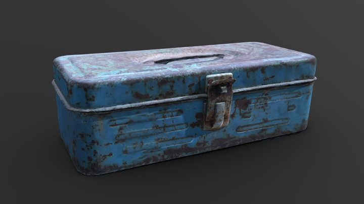 Old metal toolbox (blue) 3D Model