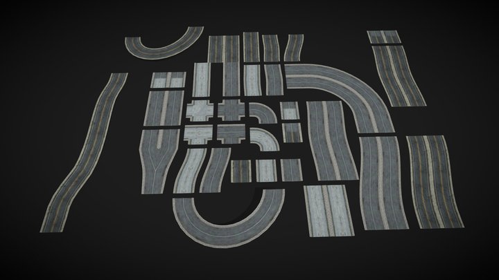 Road Pack Modular Game Ready. 3D Model