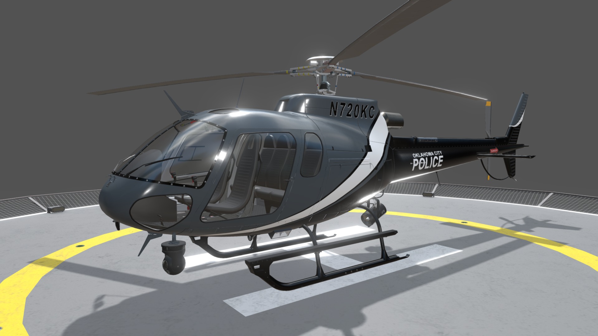 3D model AS-350 Oklahoma City Police Static - This is a 3D model of the AS-350 Oklahoma City Police Static. The 3D model is about a helicopter on a runway.