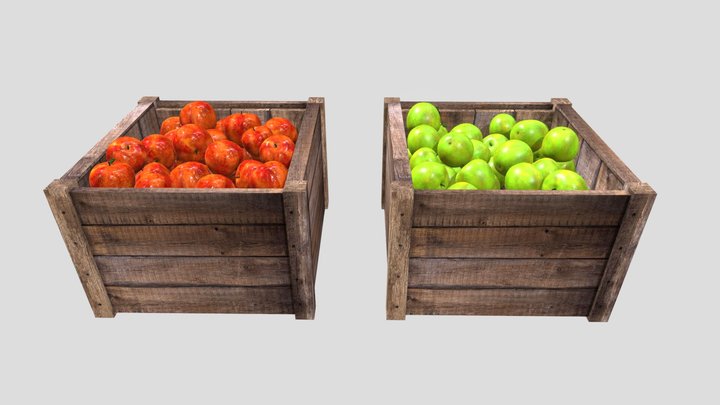 Market Box Crate Apples Fruit Stall 3D Model