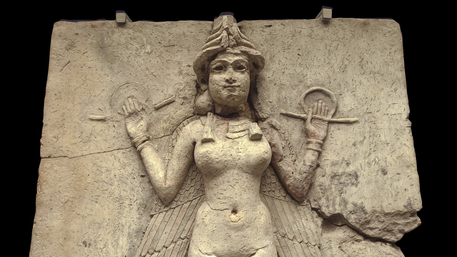 ...Isin-Larsa- or Old-Babylonian period, depicting a winged, nude, goddess-...