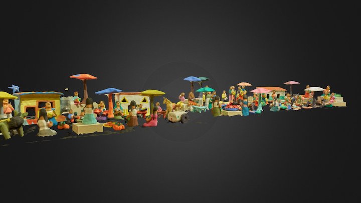 Assembly of clay figurines in a village 3D Model