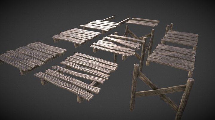 Wooden planks dock set 3D Model