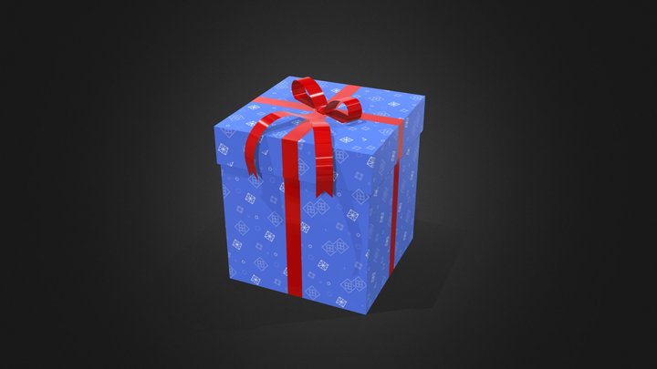 Blue Present Box with Glossy Ribbon 3D Model