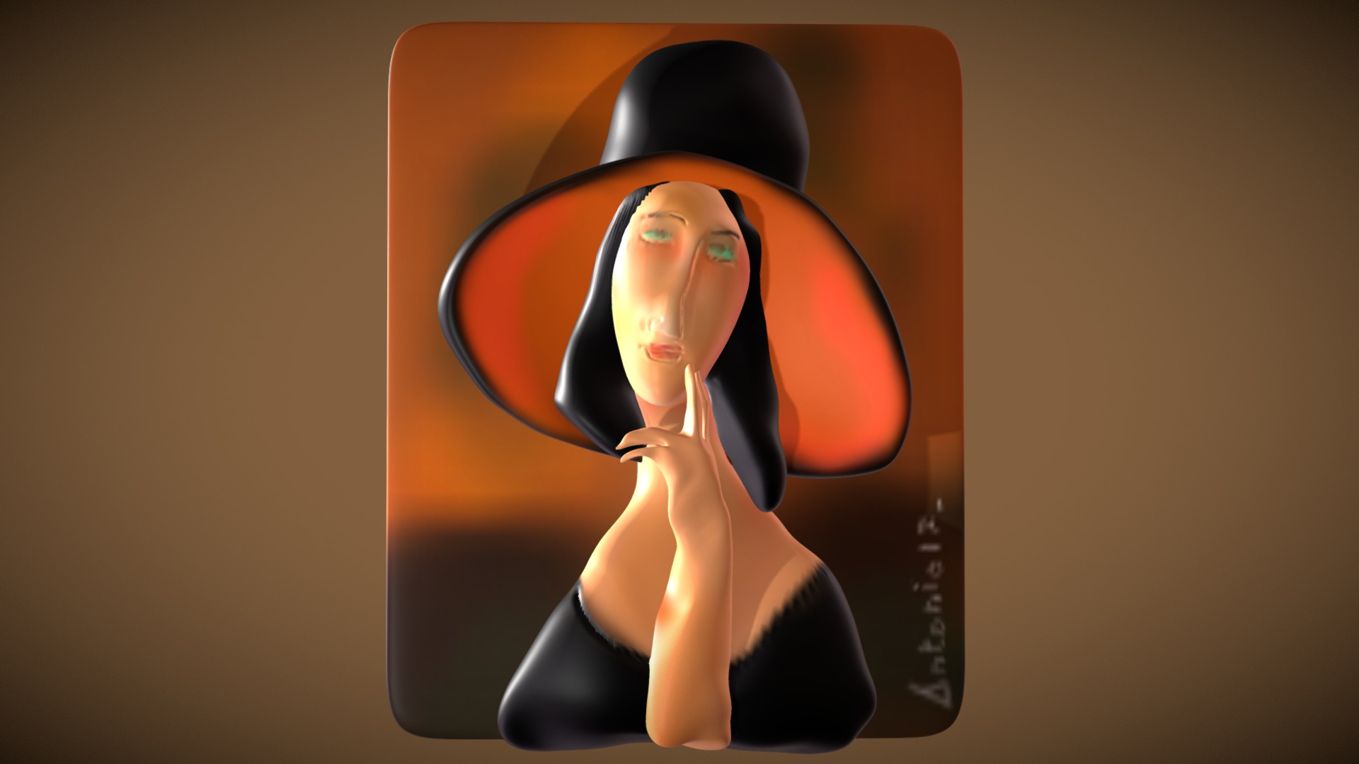 3D model Modigliani –  Jeanne Hebuterne CON CAPPELLO - This is a 3D model of the Modigliani -  Jeanne Hebuterne CON CAPPELLO. The 3D model is about a woman's head in a circle with a red circle around her head.