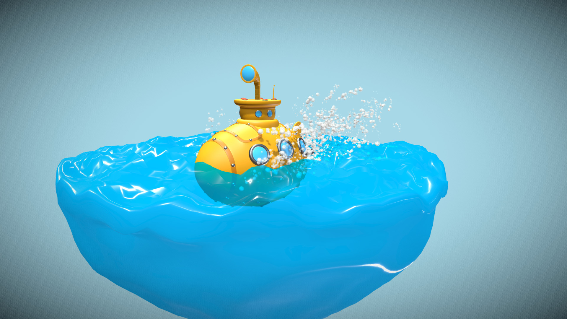 3D model Yellow submarine - This is a 3D model of the Yellow submarine. The 3D model is about a floating object in the water.