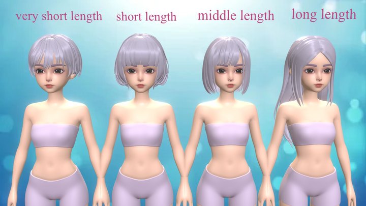 4 Girl basemesh in different mould Hairstyle 3D Model