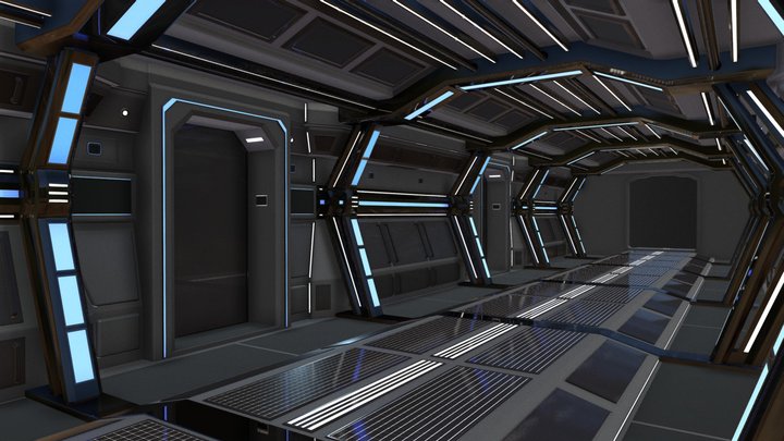SciFi-Hallway (High Poly) 3D Model