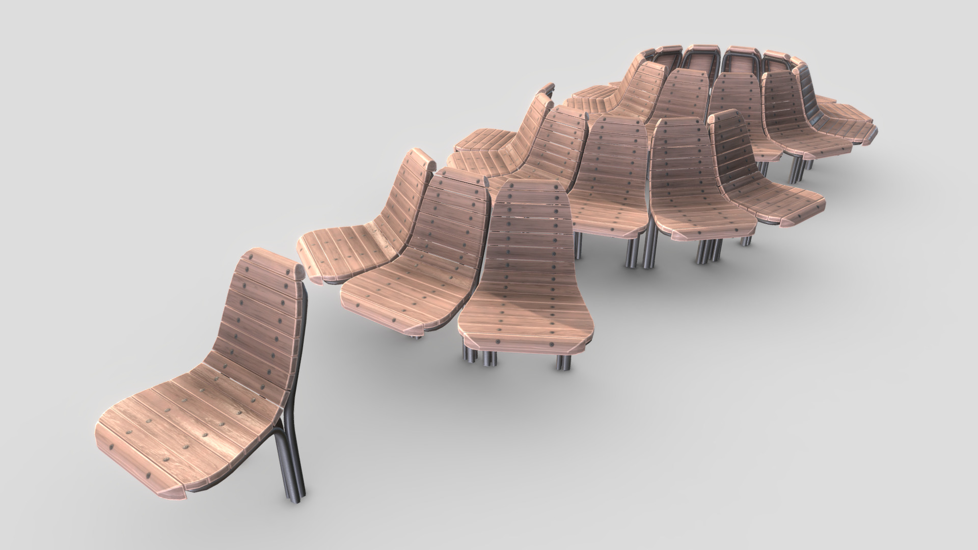 3D model Round Bench [7] 4 parts Wood Metal Version 2 - This is a 3D model of the Round Bench [7] 4 parts Wood Metal Version 2. The 3D model is about a group of chairs.