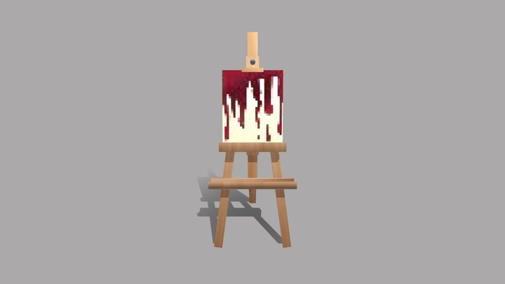 Low Poly Bloody Canvas and Easel 3D Model