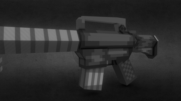 M4A1 Low poly Pixel art 3D Model