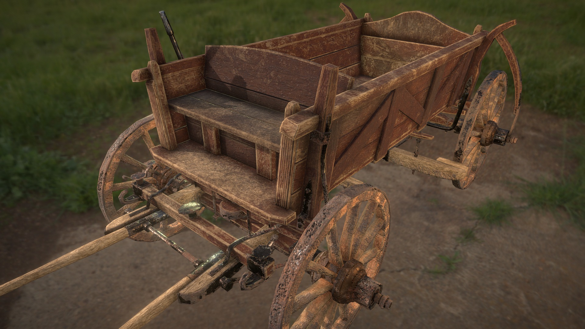 3D model Horse Cart – UE4 Ready - This is a 3D model of the Horse Cart - UE4 Ready. The 3D model is about a wooden wagon with wheels.