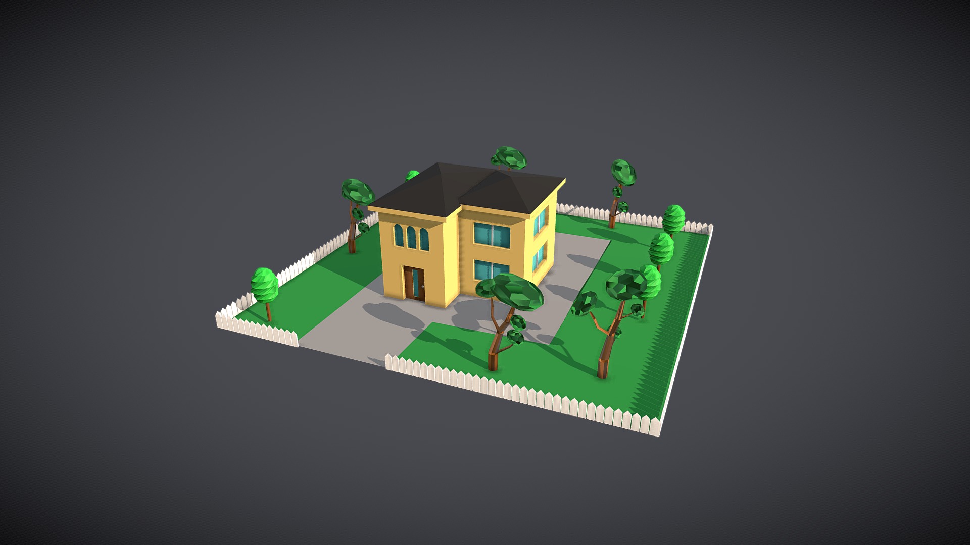 3D model Low- Poly House + Yard 3 - This is a 3D model of the Low- Poly House + Yard 3. The 3D model is about diagram.