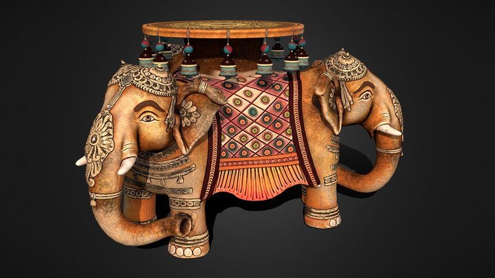 Three Elephant - Clay showpiece 3D Model