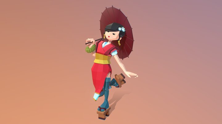 Japanese Girl Low Poly 3D Model