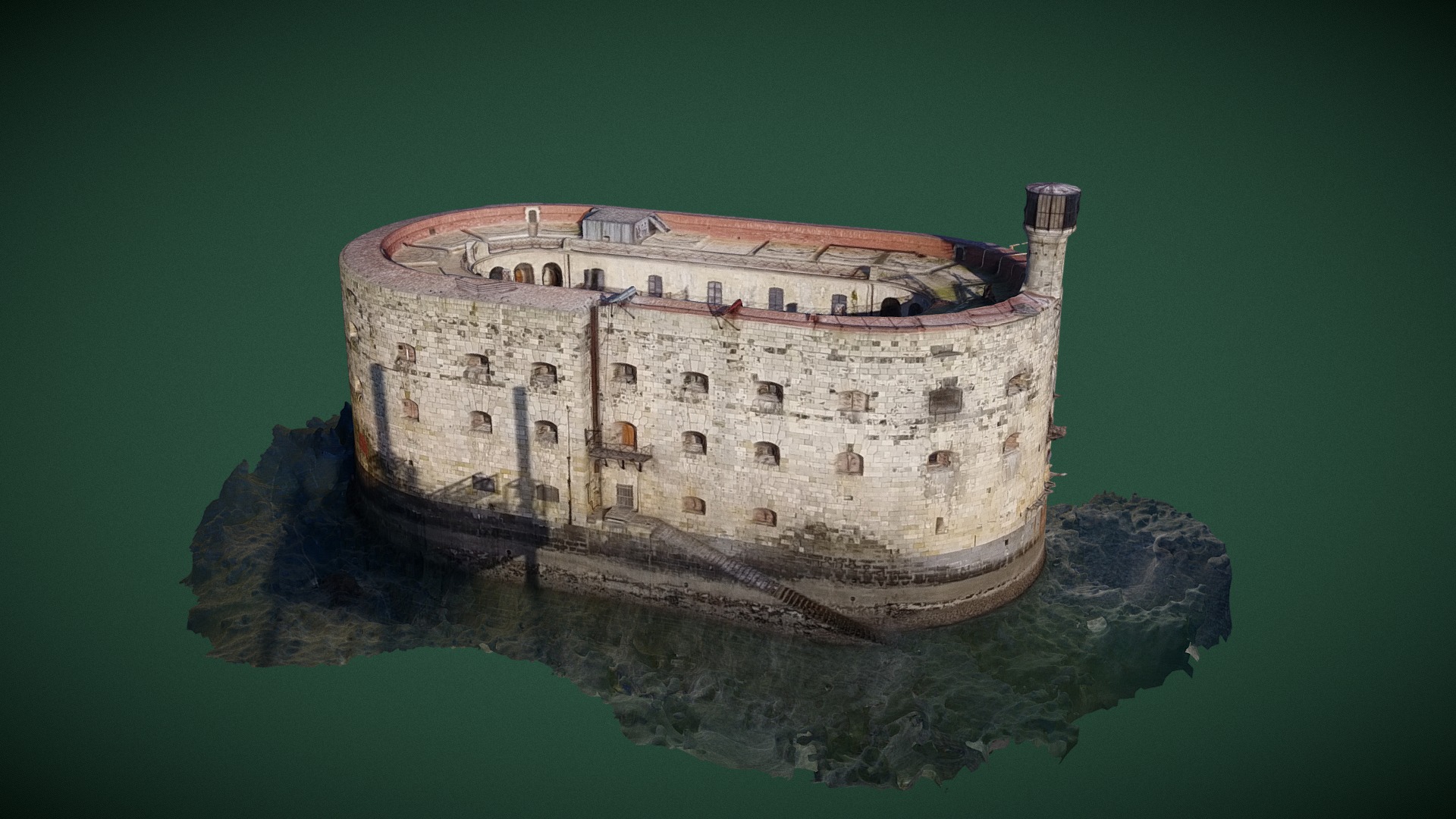 3D model Fort Boyard (Charente maritime, FRANCE) - This is a 3D model of the Fort Boyard (Charente maritime, FRANCE). The 3D model is about a large building on an island.