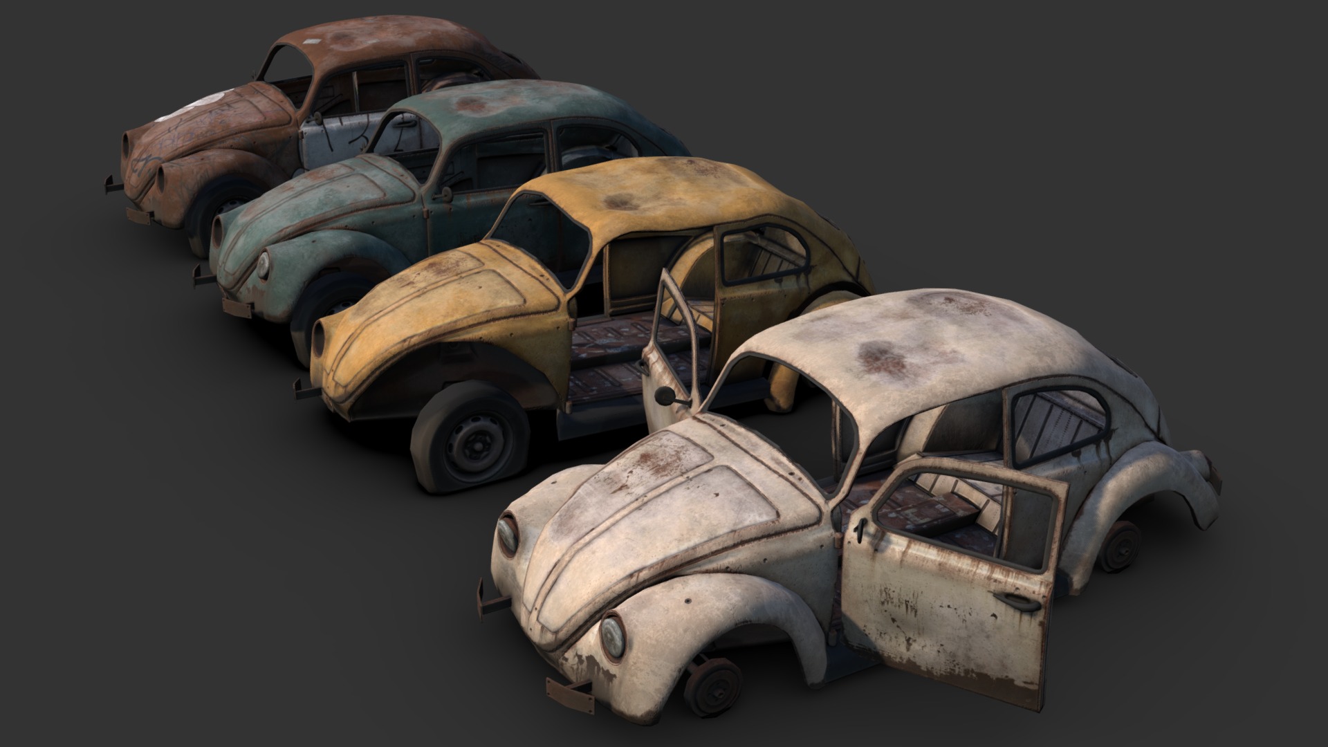 3D model Wrecked Bug - This is a 3D model of the Wrecked Bug. The 3D model is about a group of old cars.