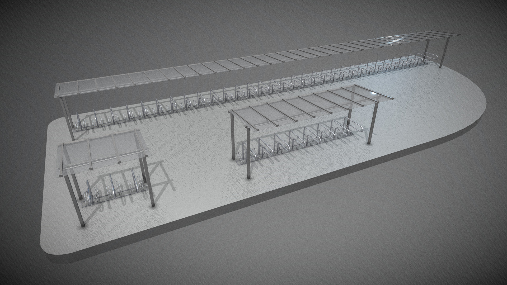 3D model Bicycle Shelter with Glass Roof (High-Poly) - This is a 3D model of the Bicycle Shelter with Glass Roof (High-Poly). The 3D model is about a drawing of a building.