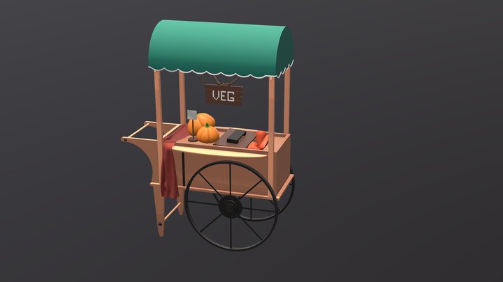 Old wooden sales cart filled with vegitables. 3D Model