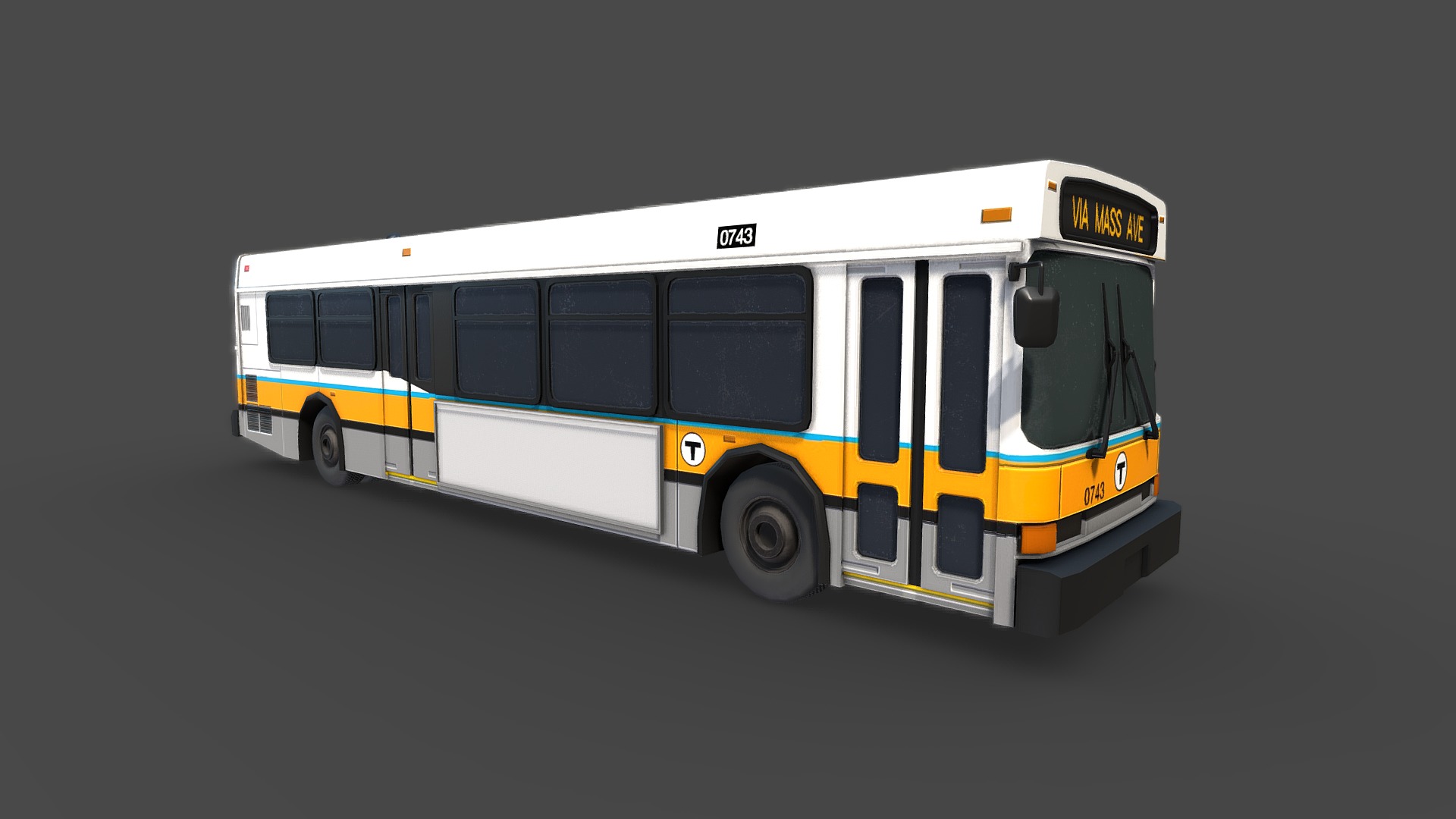 3D model City Bus [MBTA Colors] - This is a 3D model of the City Bus [MBTA Colors]. The 3D model is about a white and yellow bus.