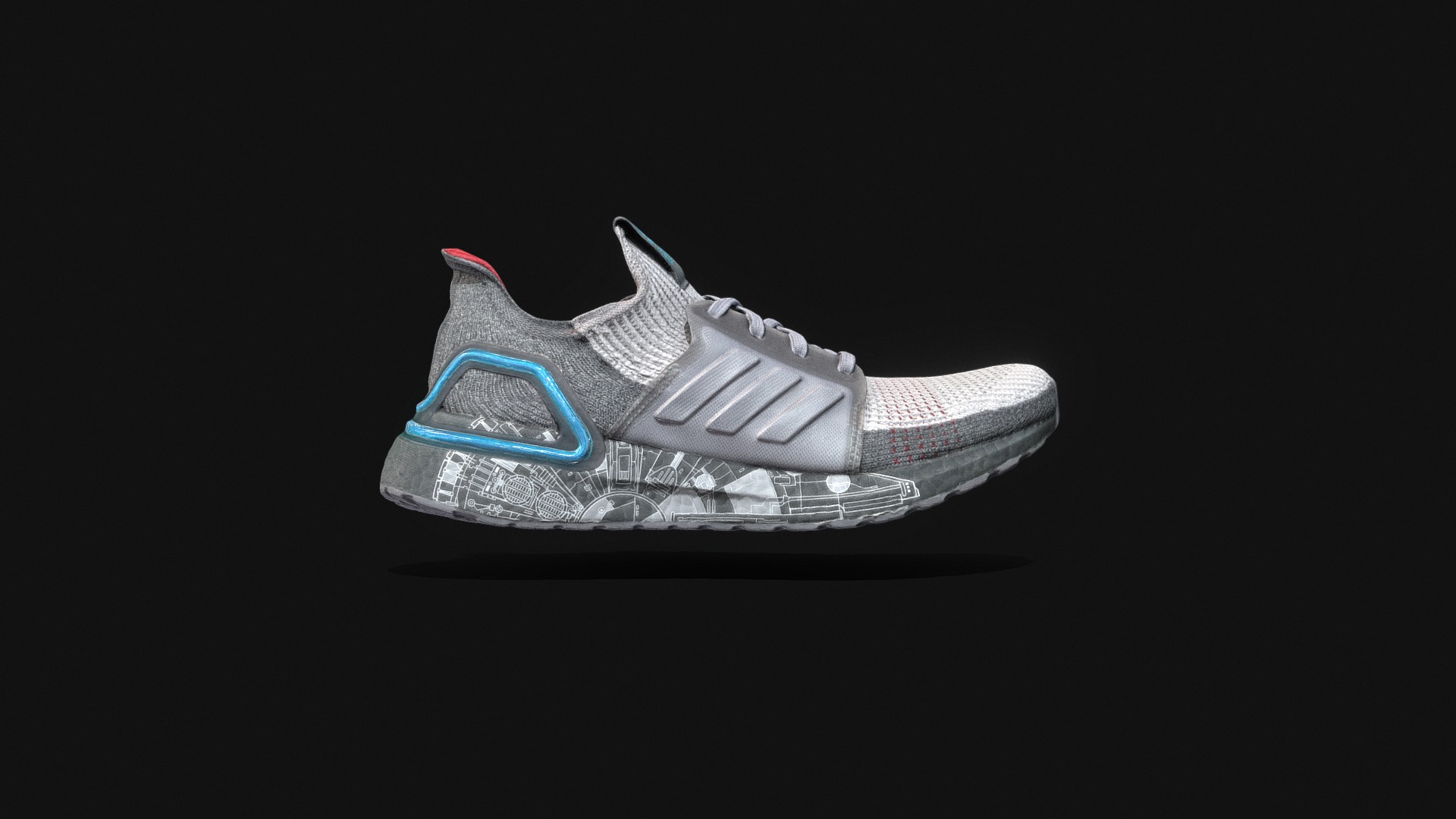 3D model Adidas Ultraboost 2019 - This is a 3D model of the Adidas Ultraboost 2019. The 3D model is about a white and blue shoe.