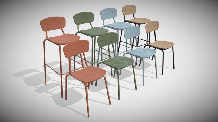 Simple Chair and Bar Stool by Mara 3D Model
