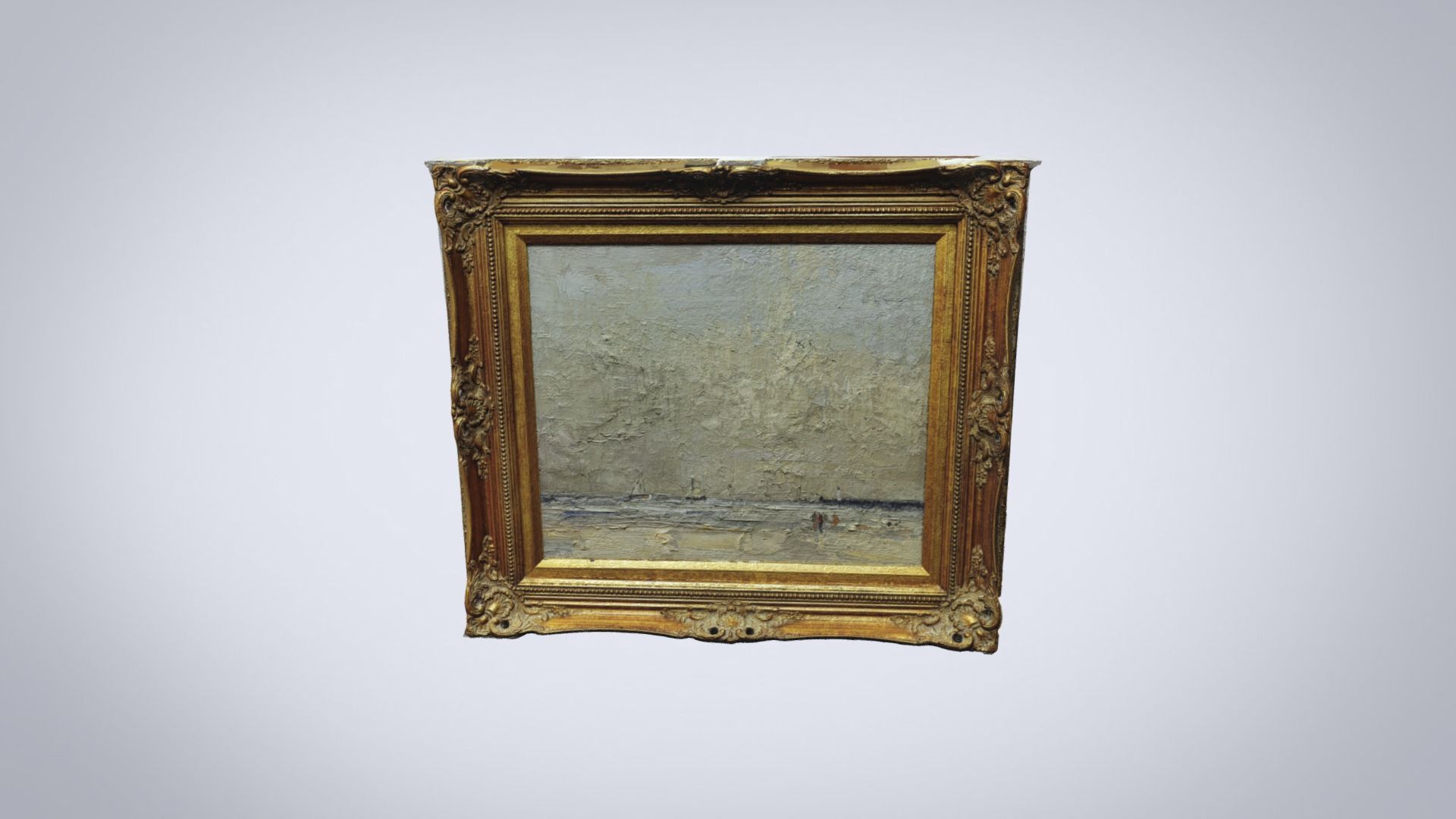 3D model Landscape oil picture - This is a 3D model of the Landscape oil picture. The 3D model is about a gold framed picture.