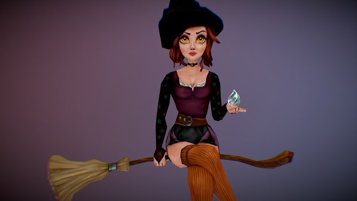 Hand-painted Low-poly Witch 3D Model