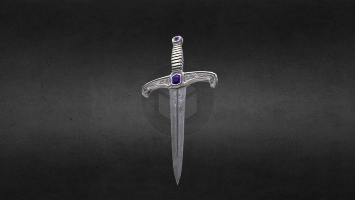 A dagger with a purple stone 3D Model