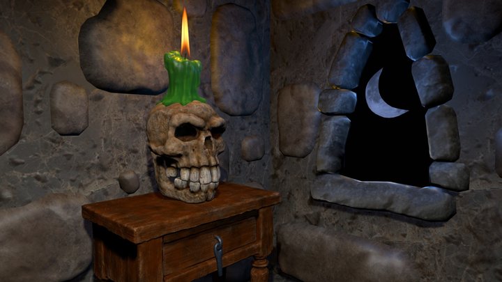 Skull Candle, side table- Stylised -28&43K faces 3D Model